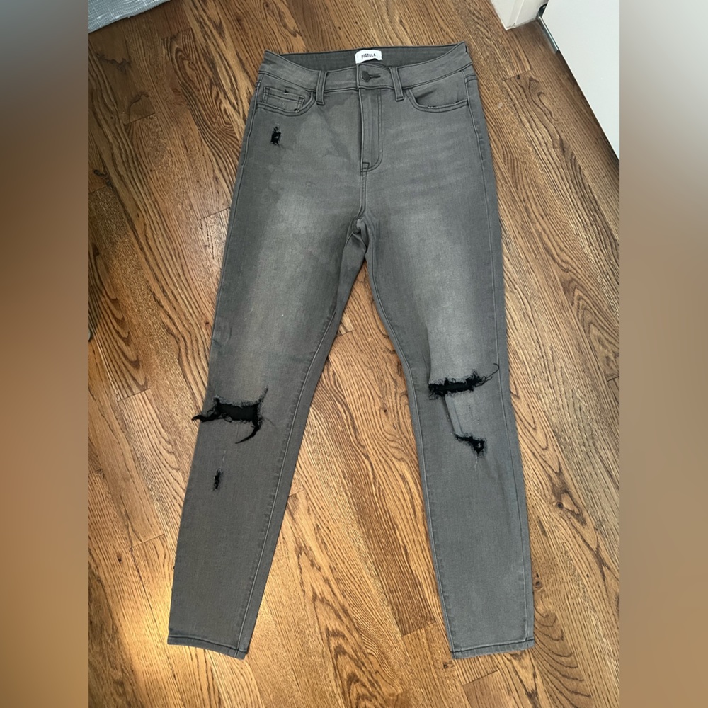 Pistola high rise distressed skinny jeans, gray, size 29